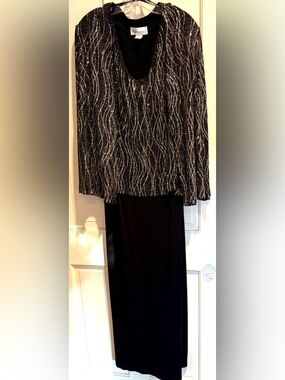 Dressbarn Black, Gold and Silver Maxi Tank~Style Dress with Sparkle Overlay